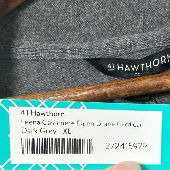 NWT 100% Cashmere 41 Hawthorn Dark Grey Open Front Draped Leena Cardigan Sweater - Picture 11 of 13